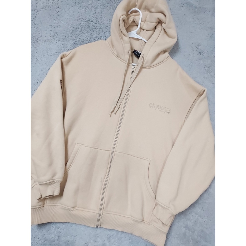 SouthPole Jacket Mens Large Heavyweight Full Zip Hoodie Beige Fleece Distressed